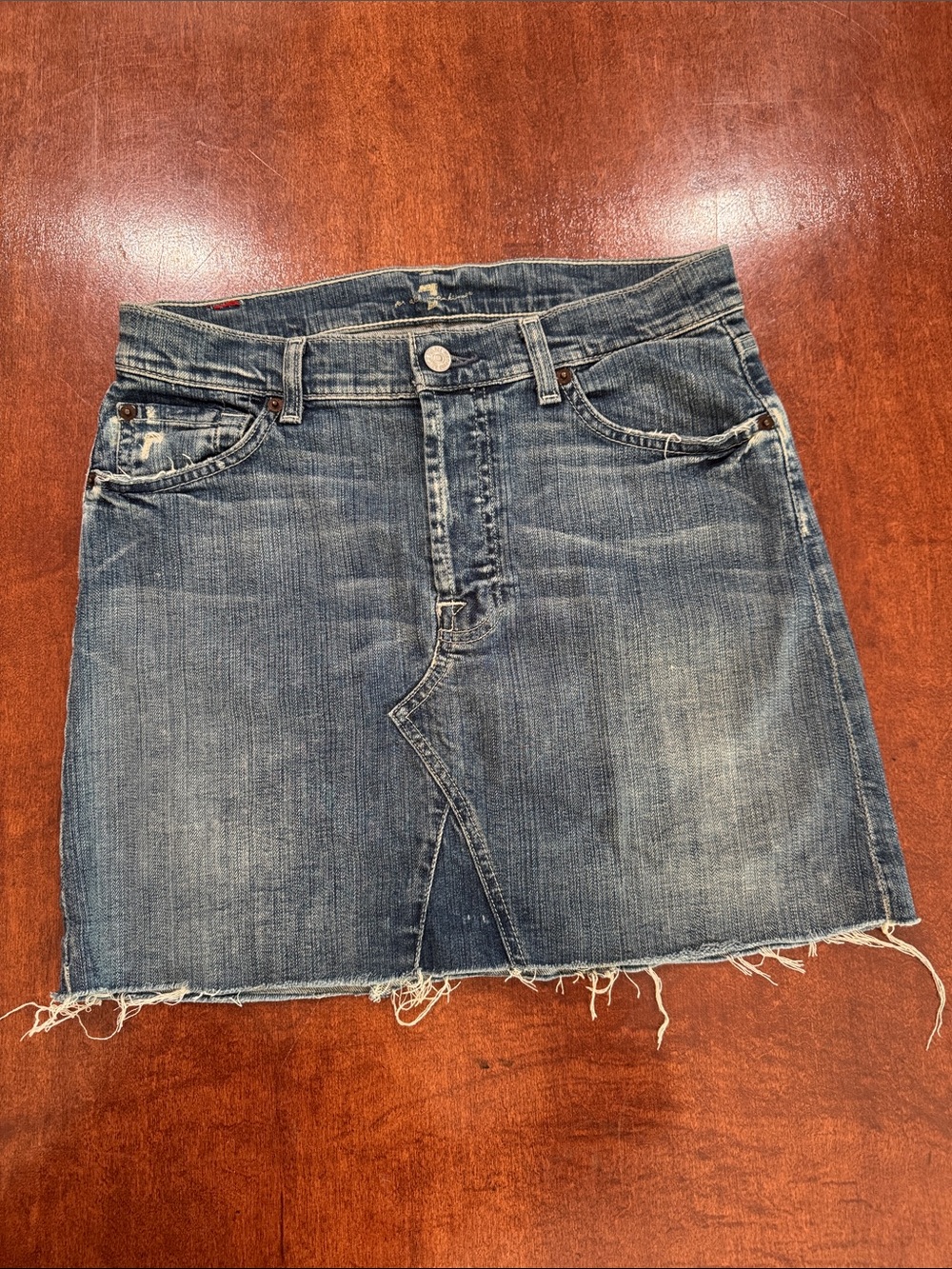 7 For All Mankind Denim Mini Skirt with Frayed Hem Sz 27